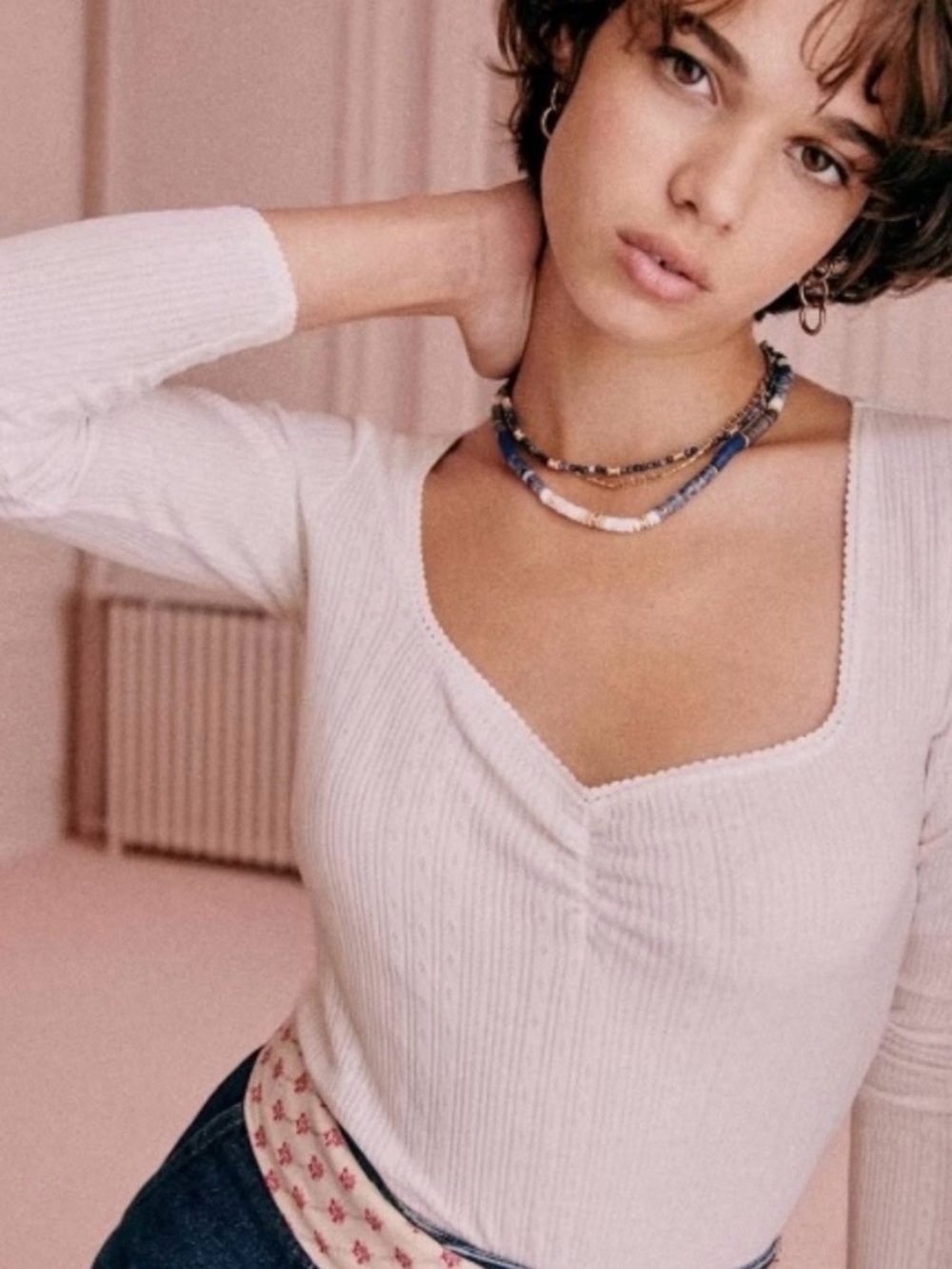 Sézane Pointelle V-Neck Top